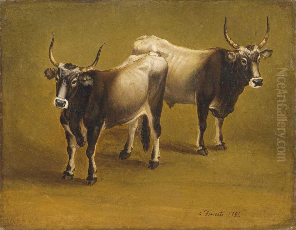 Studie zu zwei Kuhen Oil Painting by Jacob Philipp Hackert