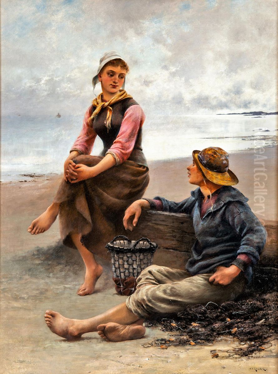Fisherman and his Maiden Oil Painting by August Hagborg