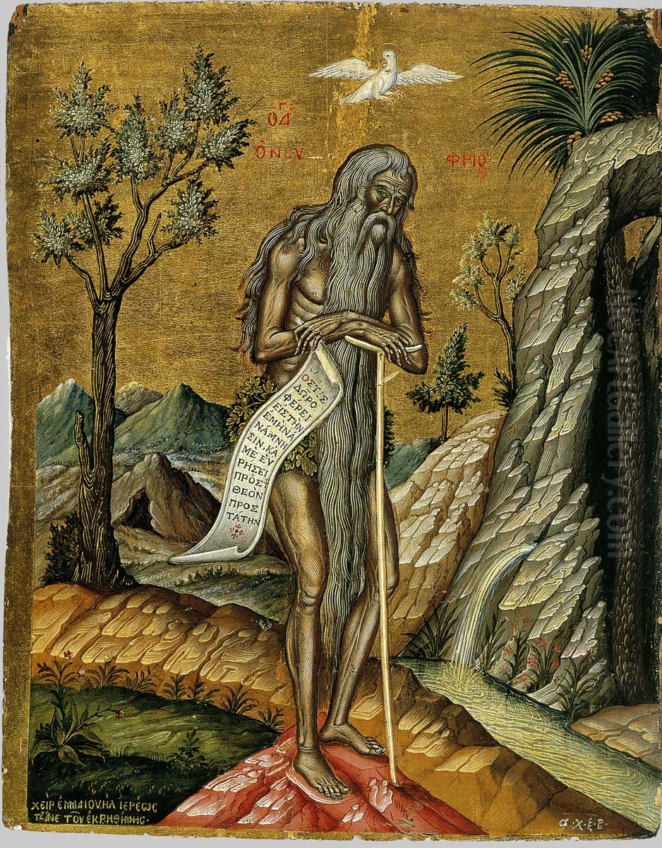 Saint Onuphrius (Tzanes) Oil Painting by Emmanuel Tzanes