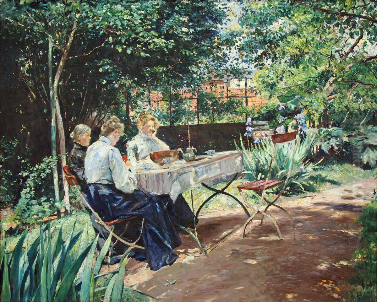 Die Familie des Kunstlers im Garten Oil Painting by Theodor Hagen