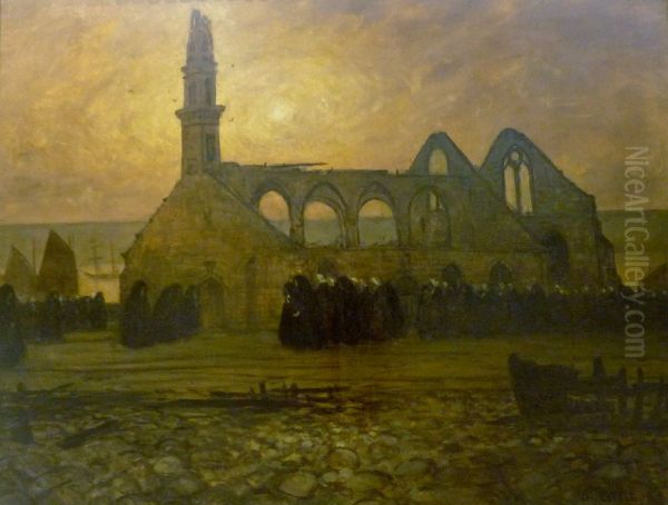 L'eglise brulee Oil Painting by Charles Cottet