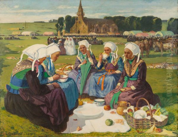 Femmes de Plougastel au pardon de Sainte-Anne-la-Palud Oil Painting by Charles Cottet