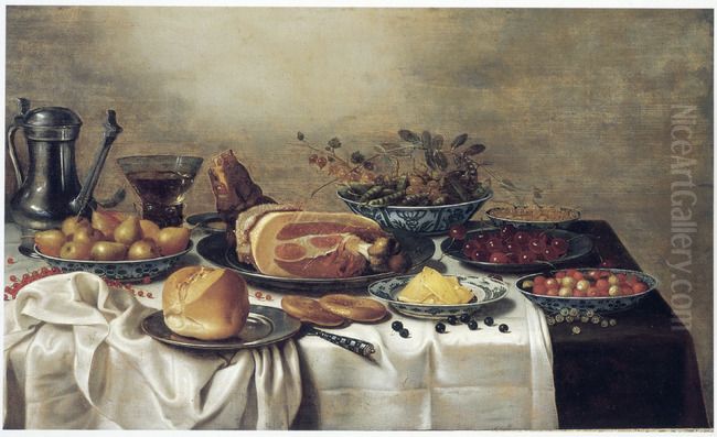 Still life of food on a table Oil Painting by Floris van Schooten
