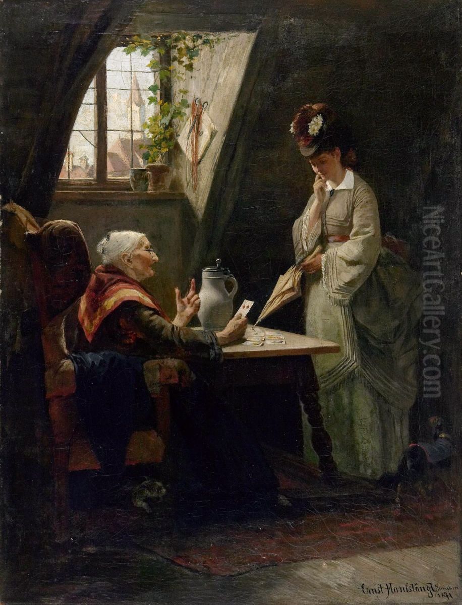 Bei der Kartenlegerin. Oil Painting by Ernst Hanfstaengl