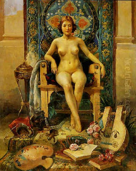 Le modele dans l'atelier du peintre Oil Painting by Hector Hanoteau