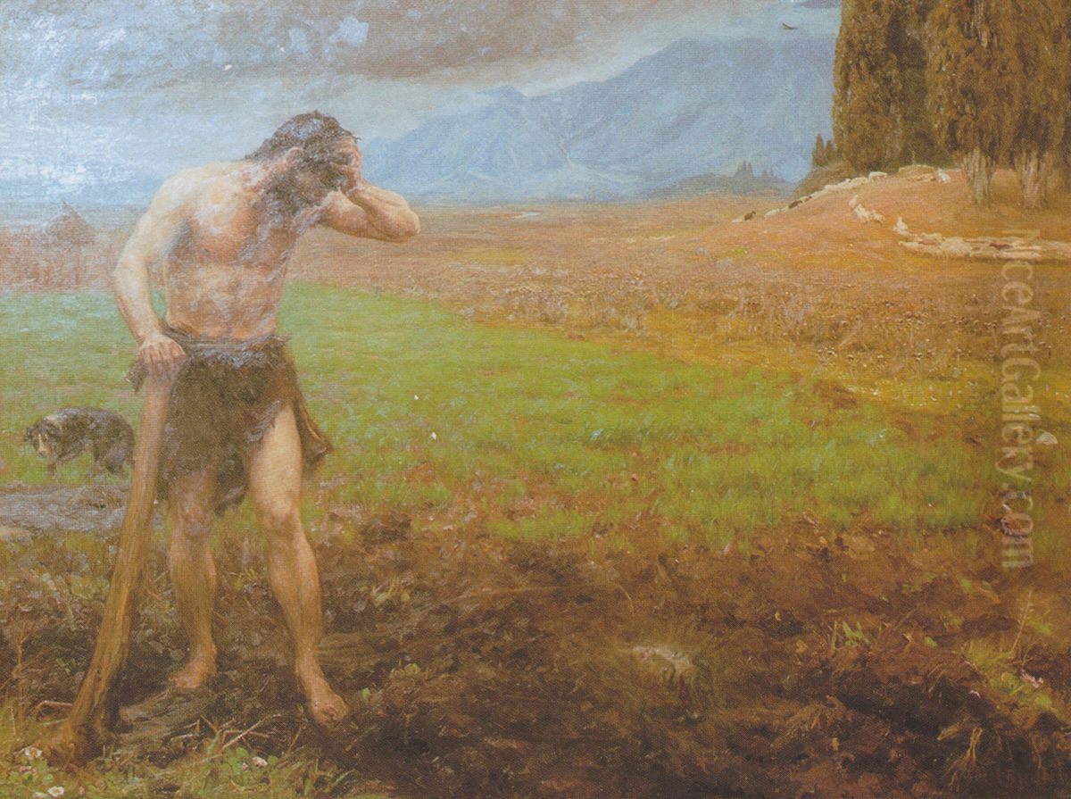 Kainved sit arbejde i marken efter at have ihjelslaet sin broderAbel Oil Painting by H. A. Brendekilde