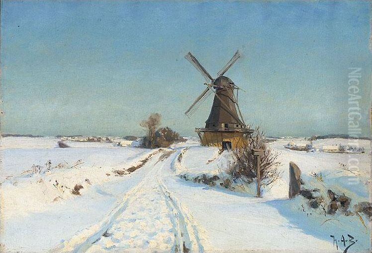 A windmill. Oil Painting by H. A. Brendekilde