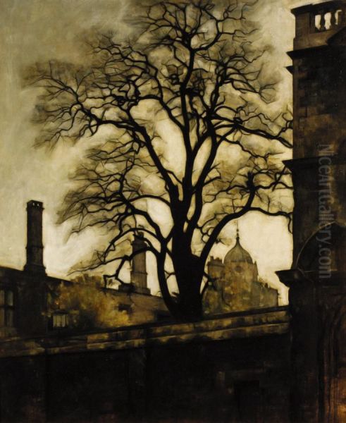 A view of Tom Tower, Oxford. Oil Painting by Svend Hammershoi