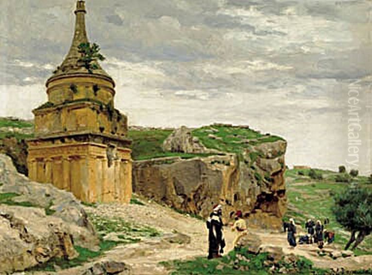 View of the Kedron Valley with the tomb of Absalom, near Jerusalem. Oil Painting by H. A. Brendekilde