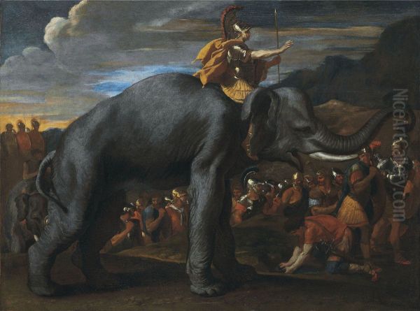 Hannibal crossing the Alps on elephants Oil Painting by Nicolas Poussin