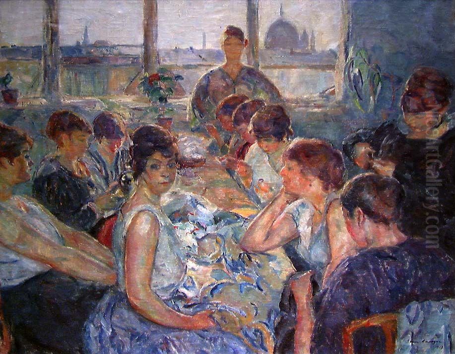 Sewing-Room Oil Painting by Soren Onsager