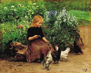 Lise is feeding the hens.