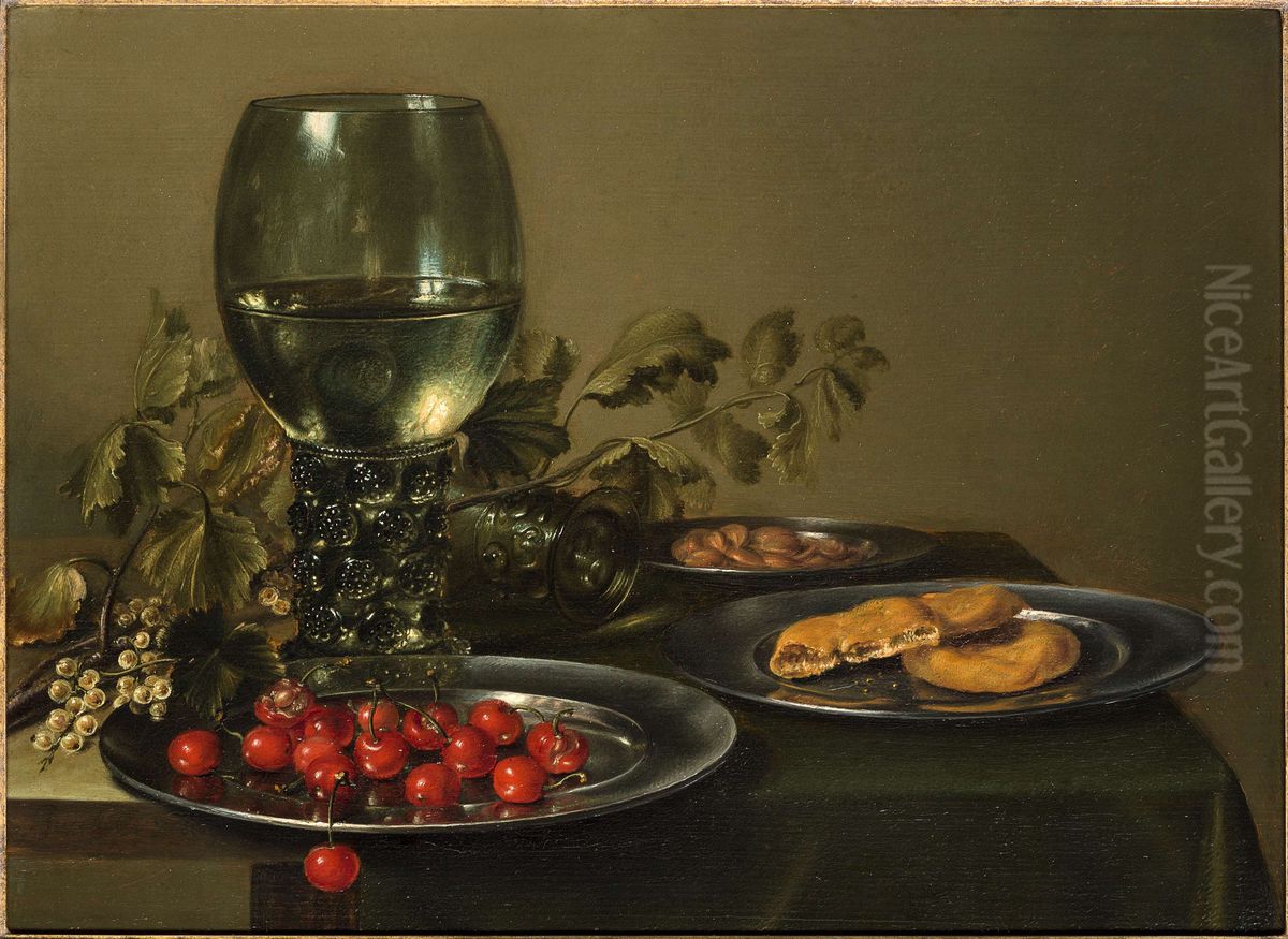 Still Life with a Roemer Cherries and Biscuits Oil Painting by Kunsthandel P. de Boer Still Life with a Roemer Cherries and Biscuits Oil Painting by Kunsthandel P. de Boer