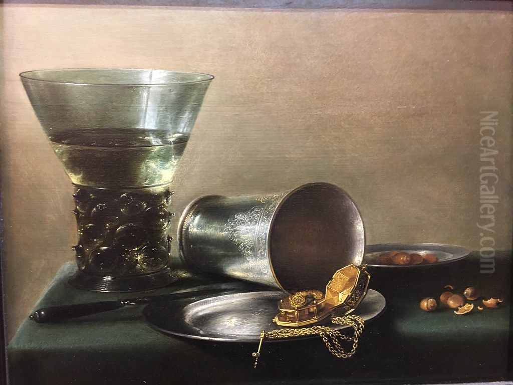 Still life large berkemeyer and gold pocket watch Oil Painting by Pieter Claesz