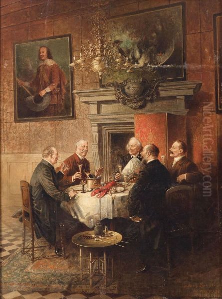 Cheers! Oil Painting by Hans August Lassen