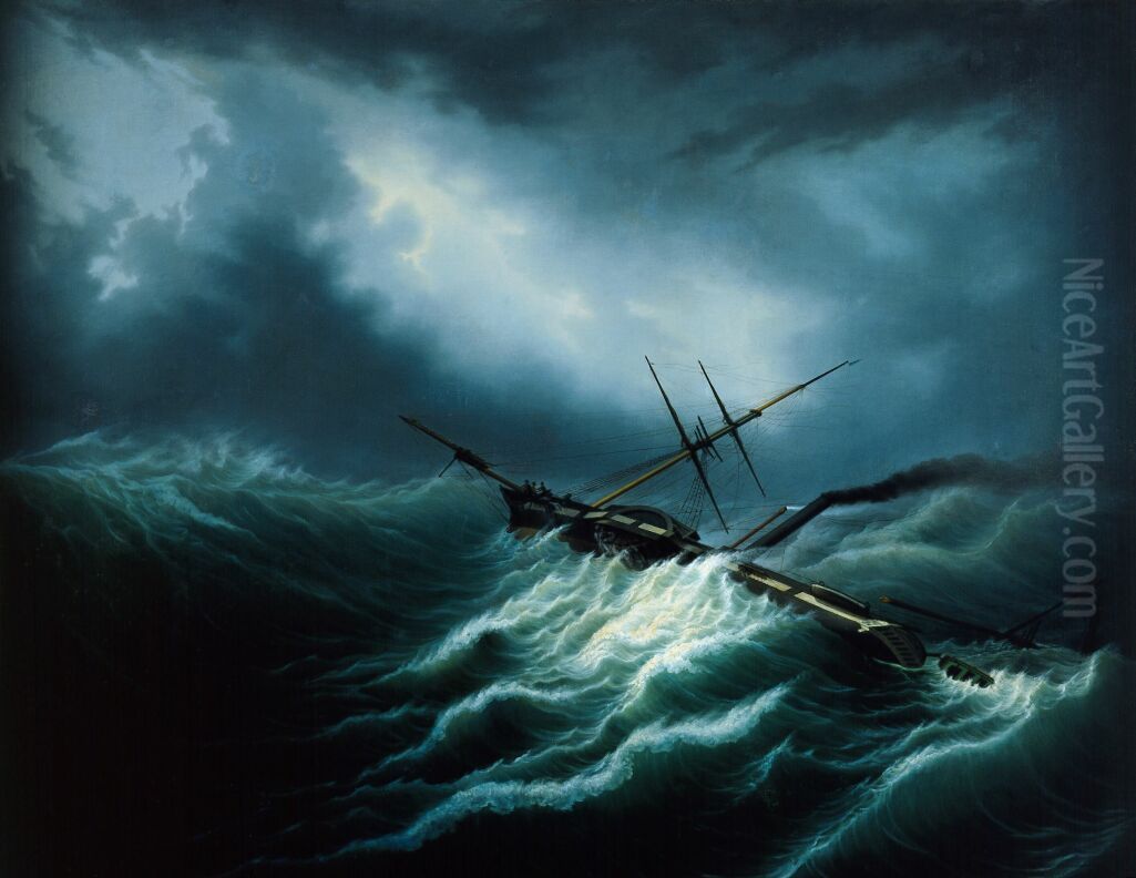10. Marz 1835, Orkan auf der Nordsee Oil Painting by Hubert Sattler