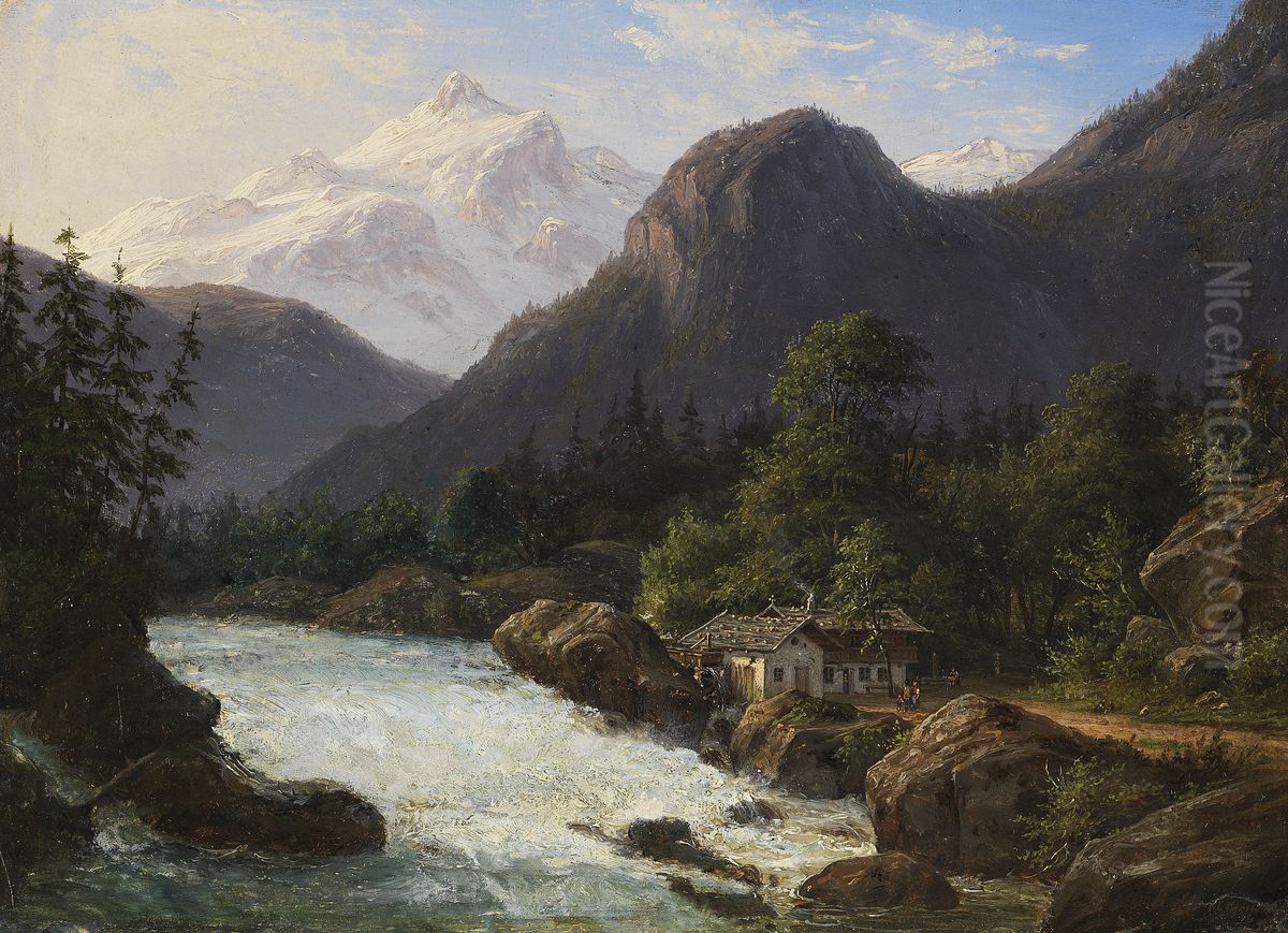 Tyrolean mountains Oil Painting by F.C. Kiaerskou