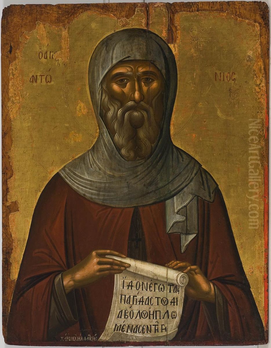 Saint Anthony (Damaskinos) Oil Painting by Michael Damaskinos