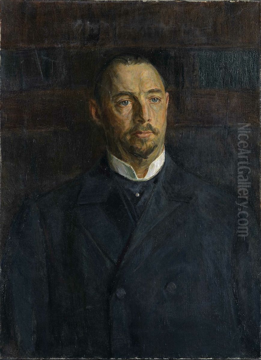 Portrett av Edmund Theobald Harbitz Oil Painting by August Eiebakke