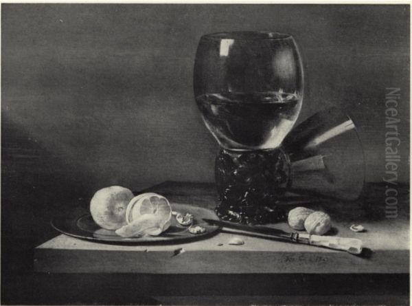 Still life with roemer, knife and lemon Oil Painting by Jan Olis