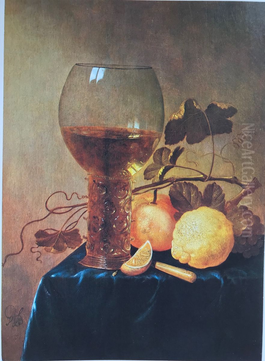 Still life with roemer, lemon and orange Oil Painting by Gerard Van Berleborch