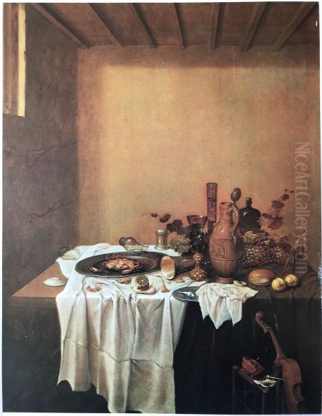 Still life of a laid table in an interior Oil Painting by Gerrit Van Vucht