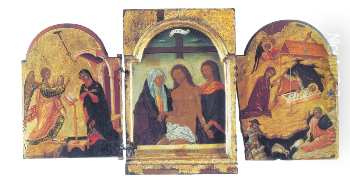 Triptych Pieta (Tzafouris) Oil Painting by Nikolaos Tzafouris