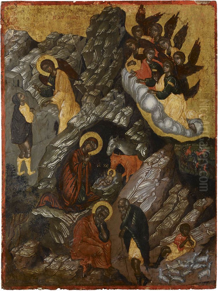 The Nativity Story (K. Tzanes) Oil Painting by Konstantinos Tzanes
