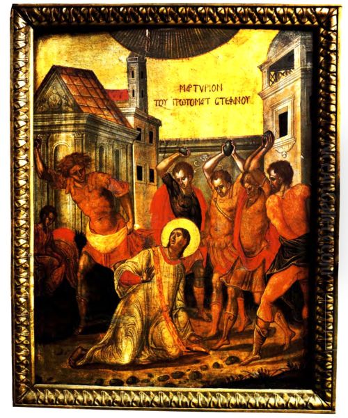 The Stoning of Saint Stephen (Damaskinos) Oil Painting by Michael Damaskinos