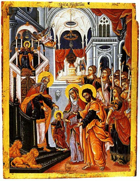 Presentation of the Virgin Mary (Poulakis) Oil Painting by Theodore Poulakis