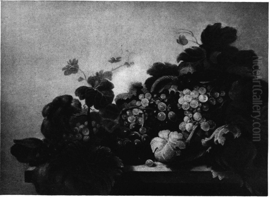 Still life with grapes on a table Oil Painting by Roelof Koets