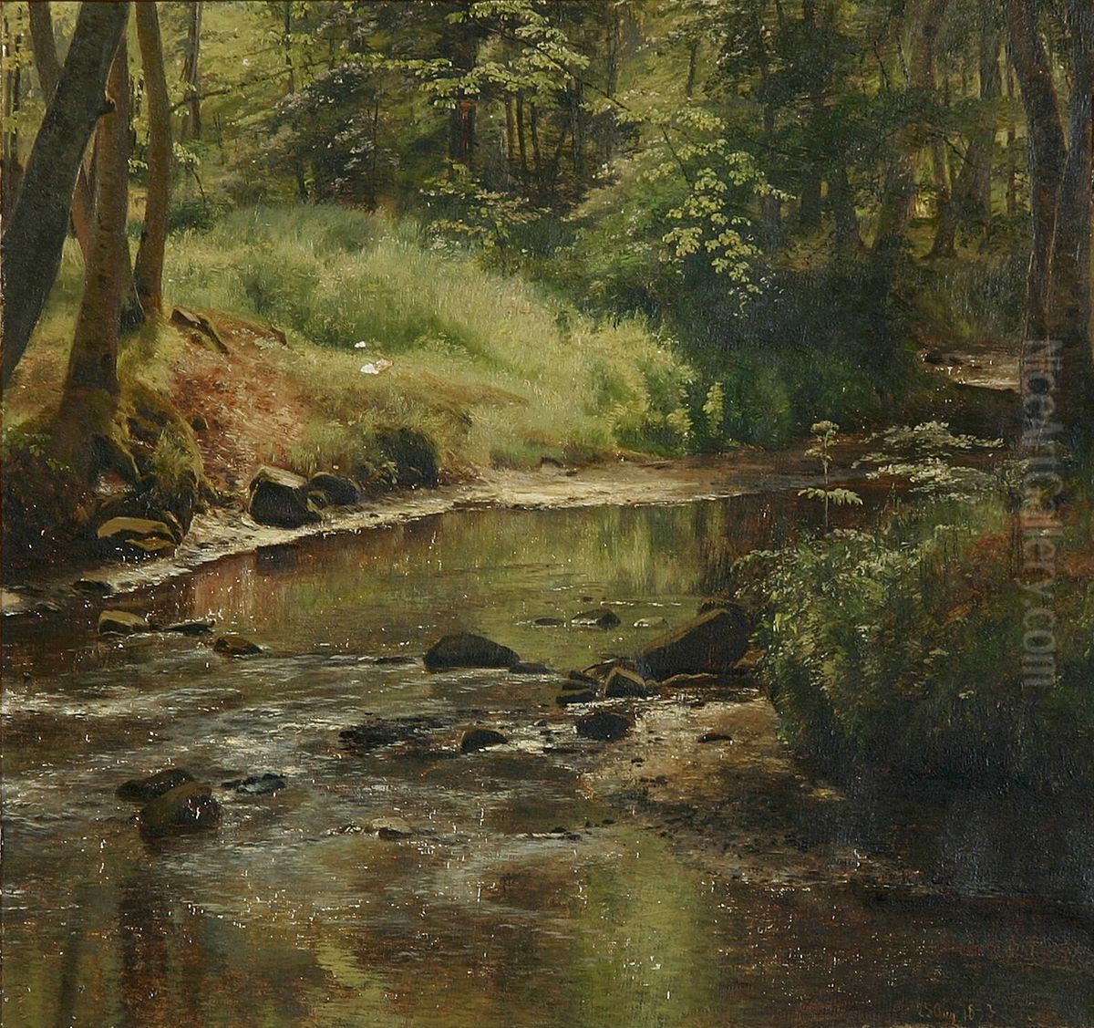 A stream in the woods. Oil Painting by Janus Andreas Bartholin La Cour