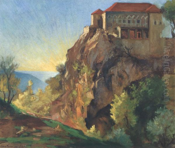 Lamartine's palace at Hammana. Oil Painting by Moustafa Farroukh