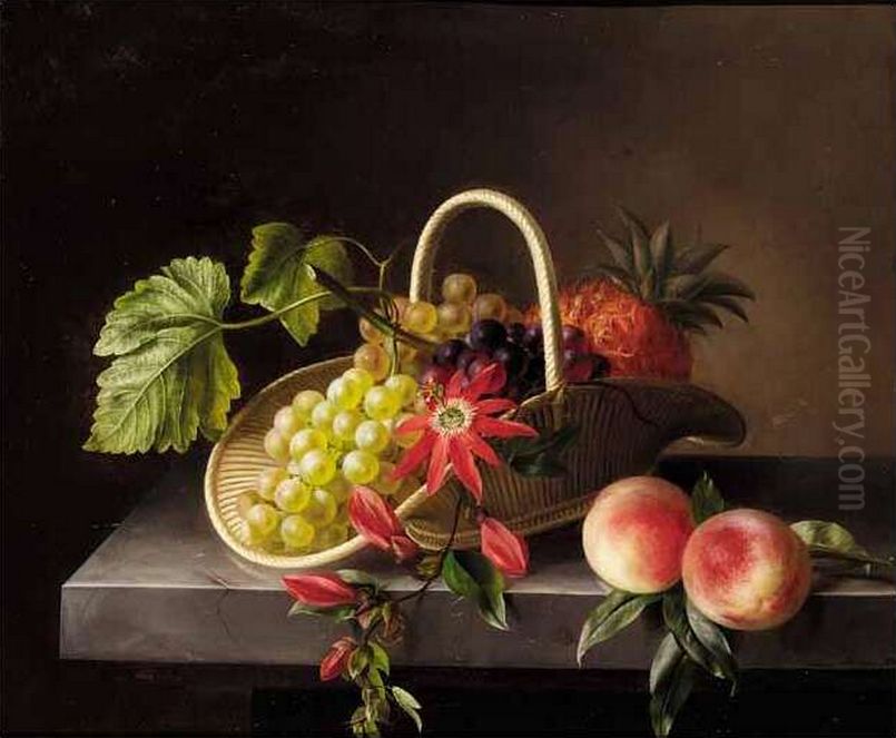 Still life of flowers and fruit. Oil Painting by Hanne Hellesen