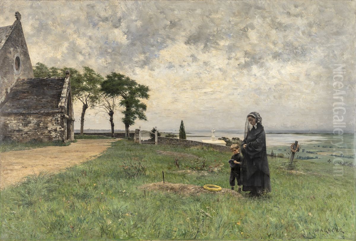 The Cemetery at Tourville Oil Painting by August Hagborg