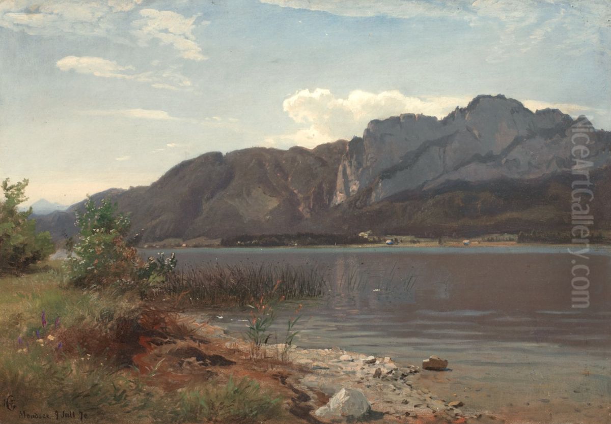 Landskap fra Drachenwand ved Mondsee Oil Painting by Hans Gude