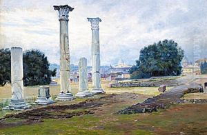 View of Rome with some ruins.
