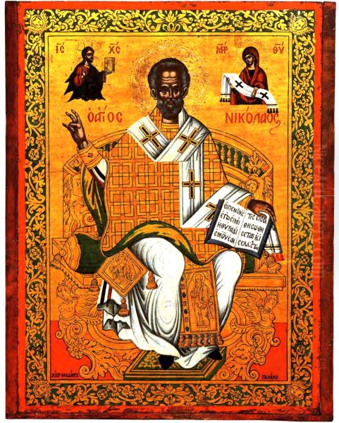 Saint Nicholas Enthroned Oil Painting by Theodore Poulakis
