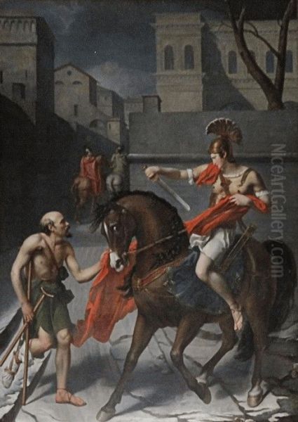 Saint Martin Sharing His Cloak with a Beggar Oil Painting by Angelique Mongez