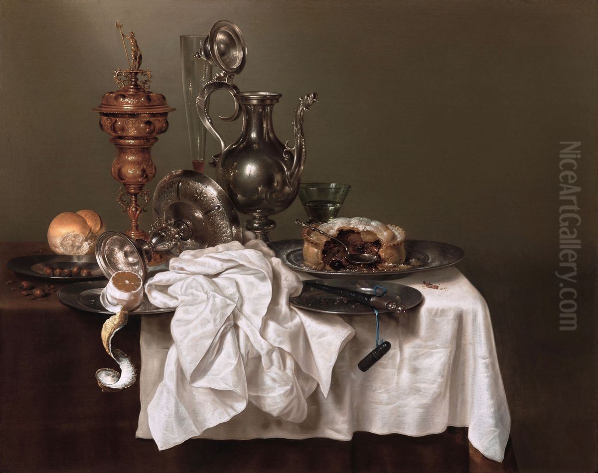 Still Life with a Fruit Pie Oil Painting by Willem Claesz. Heda