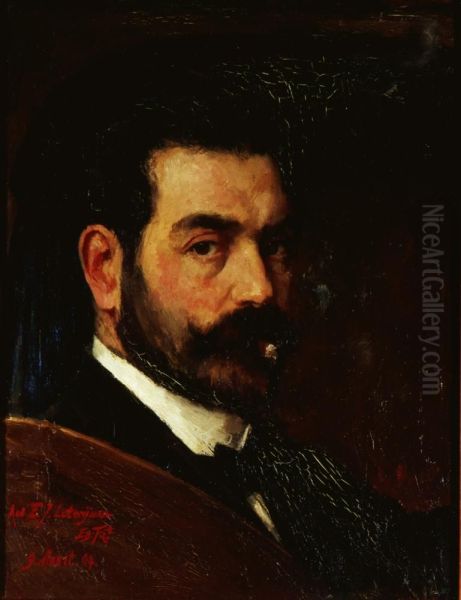 Zelfportret met sigaar II Oil Painting by Eduard Frankfort