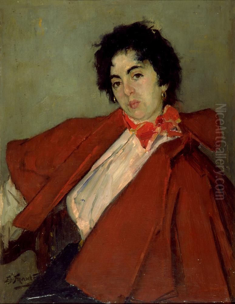 Portrait of Therese Schwartze (1851-1918) Oil Painting by Eduard Frankfort