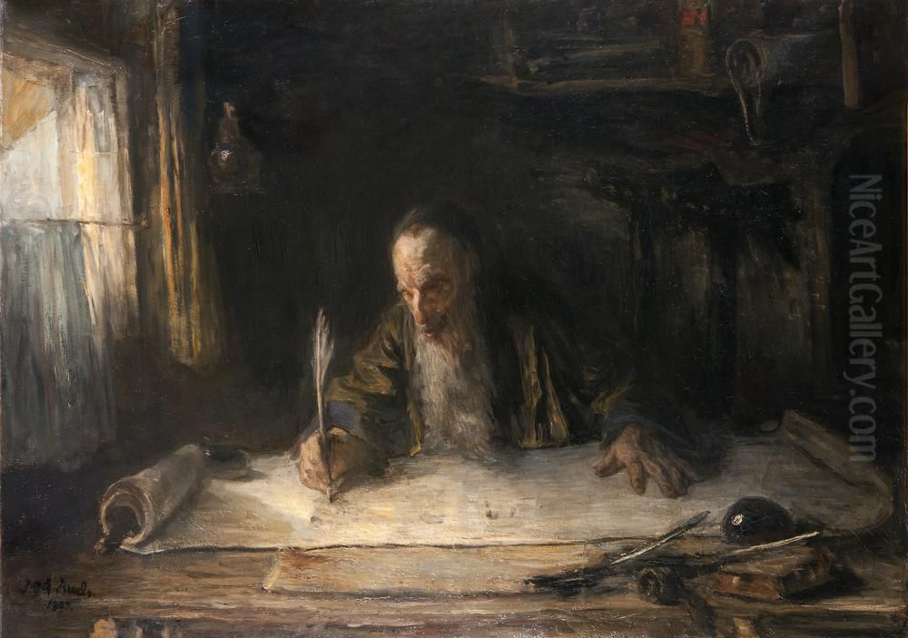 Joodsche Wetschrijver Oil Painting by Jozef Israels