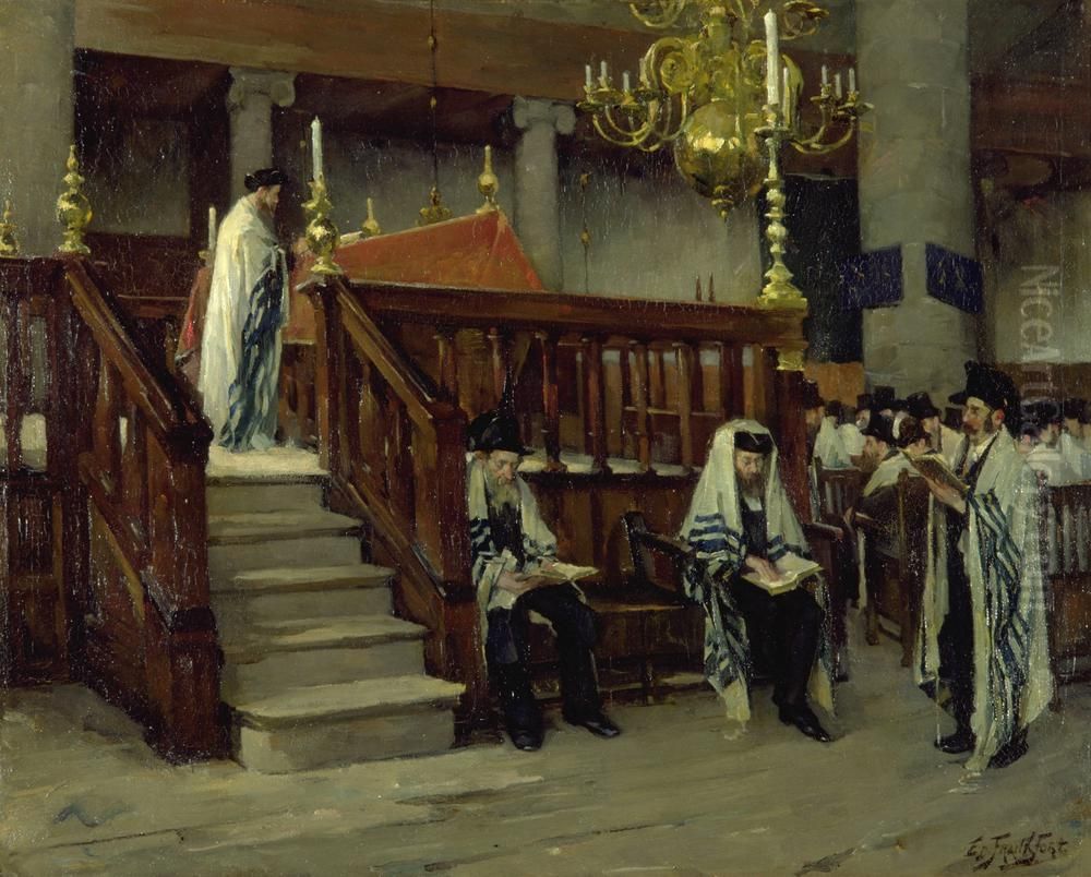 Interieur van de Portugese Synagoge te Amsterdam Oil Painting by Eduard Frankfort