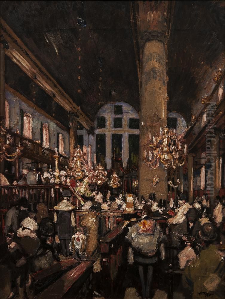 Dienst in de Portugese synagoge Amsterdam Oil Painting by Martin Monnickendam