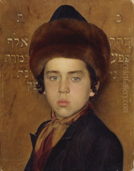 portret van een joods jongetje Oil Painting by Isidor Kaufmann