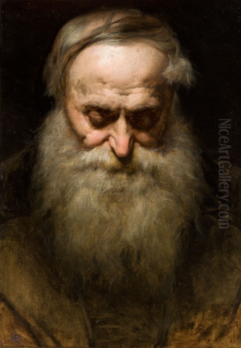 Head of an Old Man with a Grey Beard Oil Painting by Jan Matejko