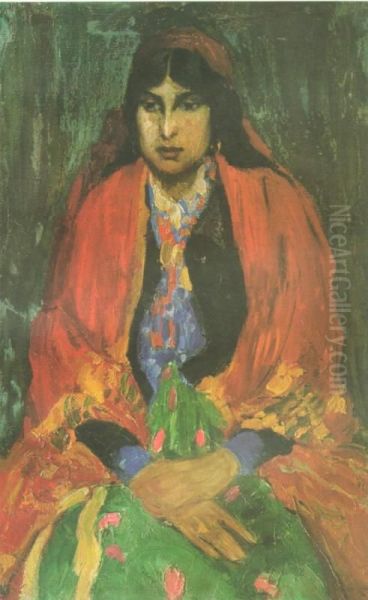 Gypsy Woman. A Study Oil Painting by Boris Anisfeld