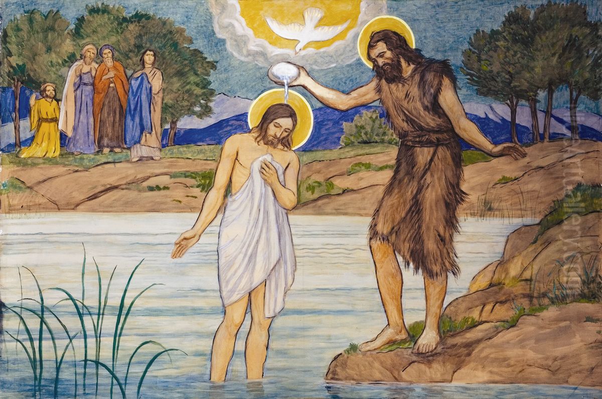 Bautismo de Jesucristo. Oil Painting by Pedro Subercaseaux