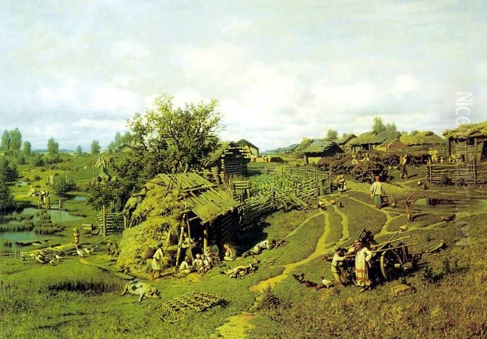 Noon in the village (Village of Zhelny, Kaluga province) Oil Painting by Petr Suchodolski